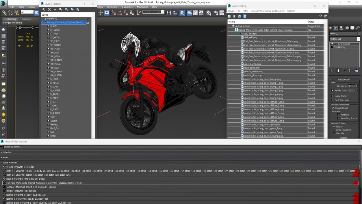 3D Racing Motorcycle with Rider Turning 2 model