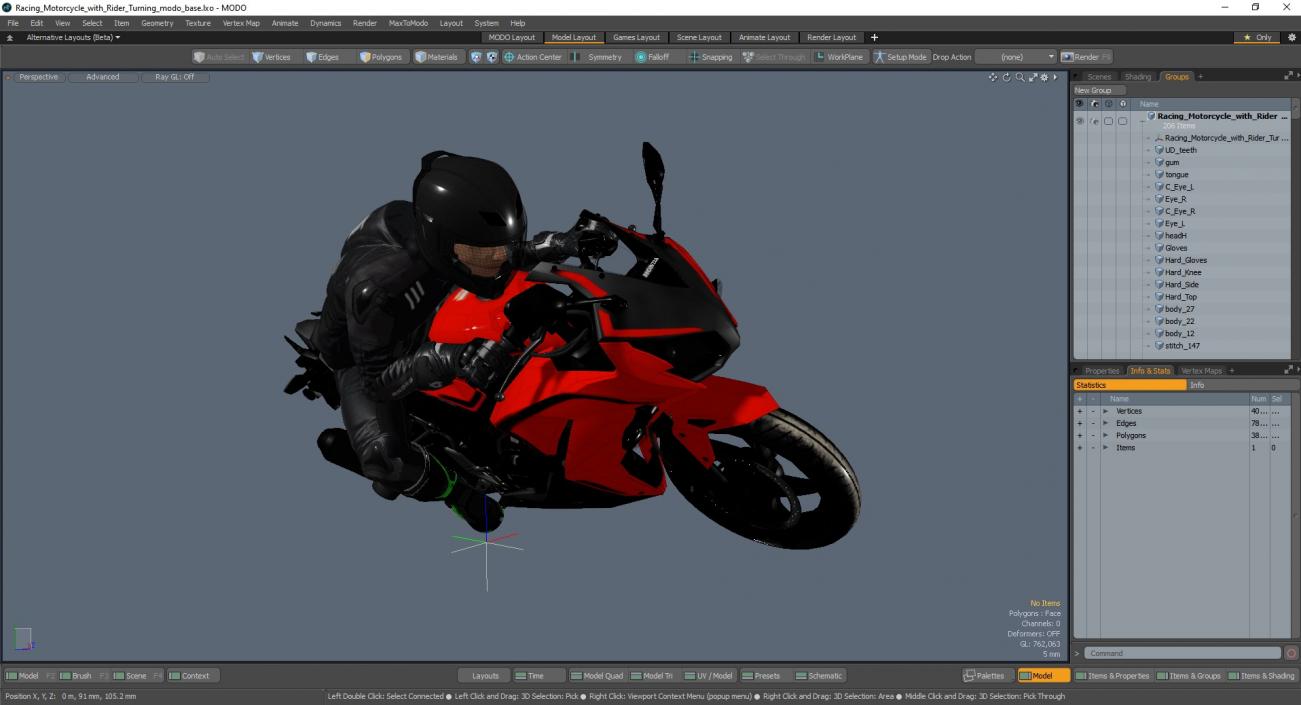 3D Racing Motorcycle with Rider Turning 2 model