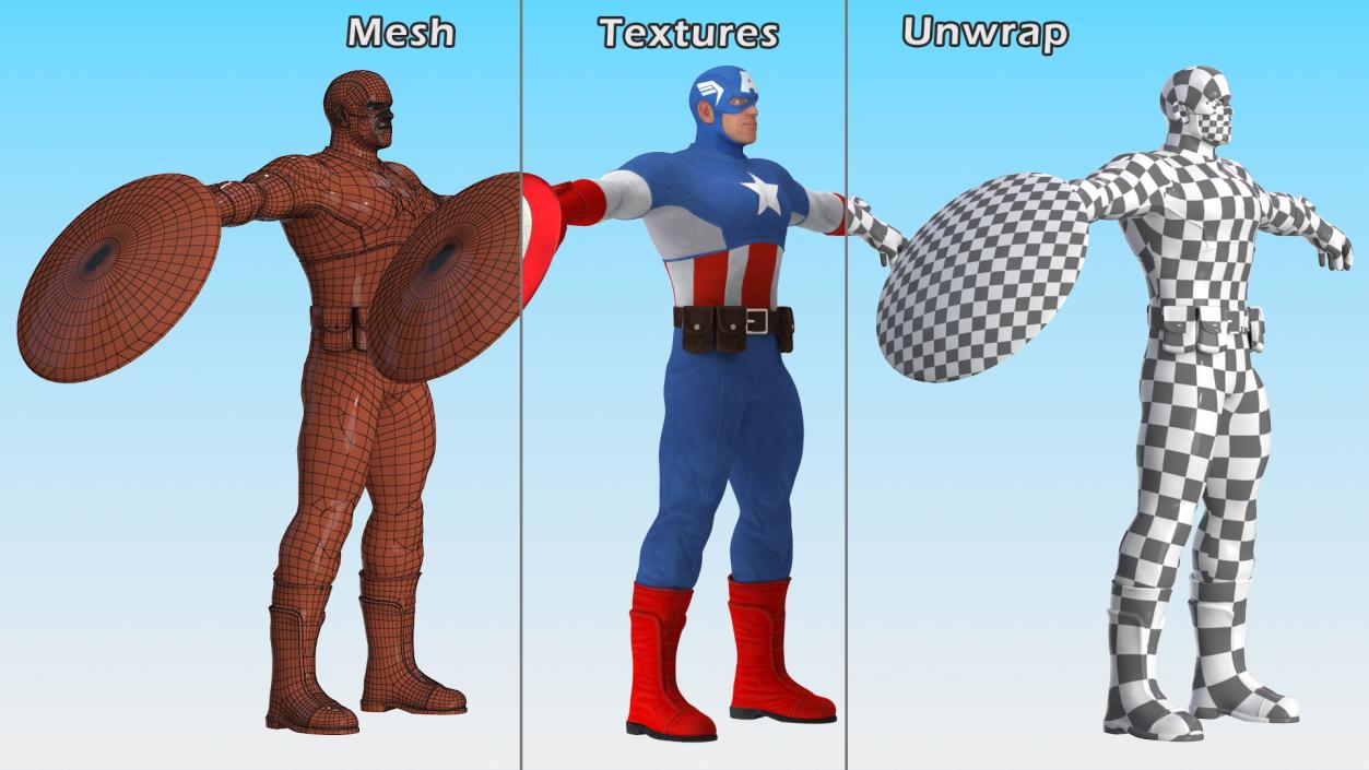 Marvel Cartoon Captain America Rigged 3D