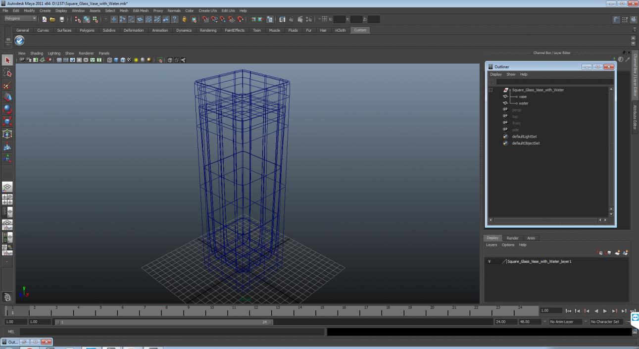 3D Square Glass Vase with Water model