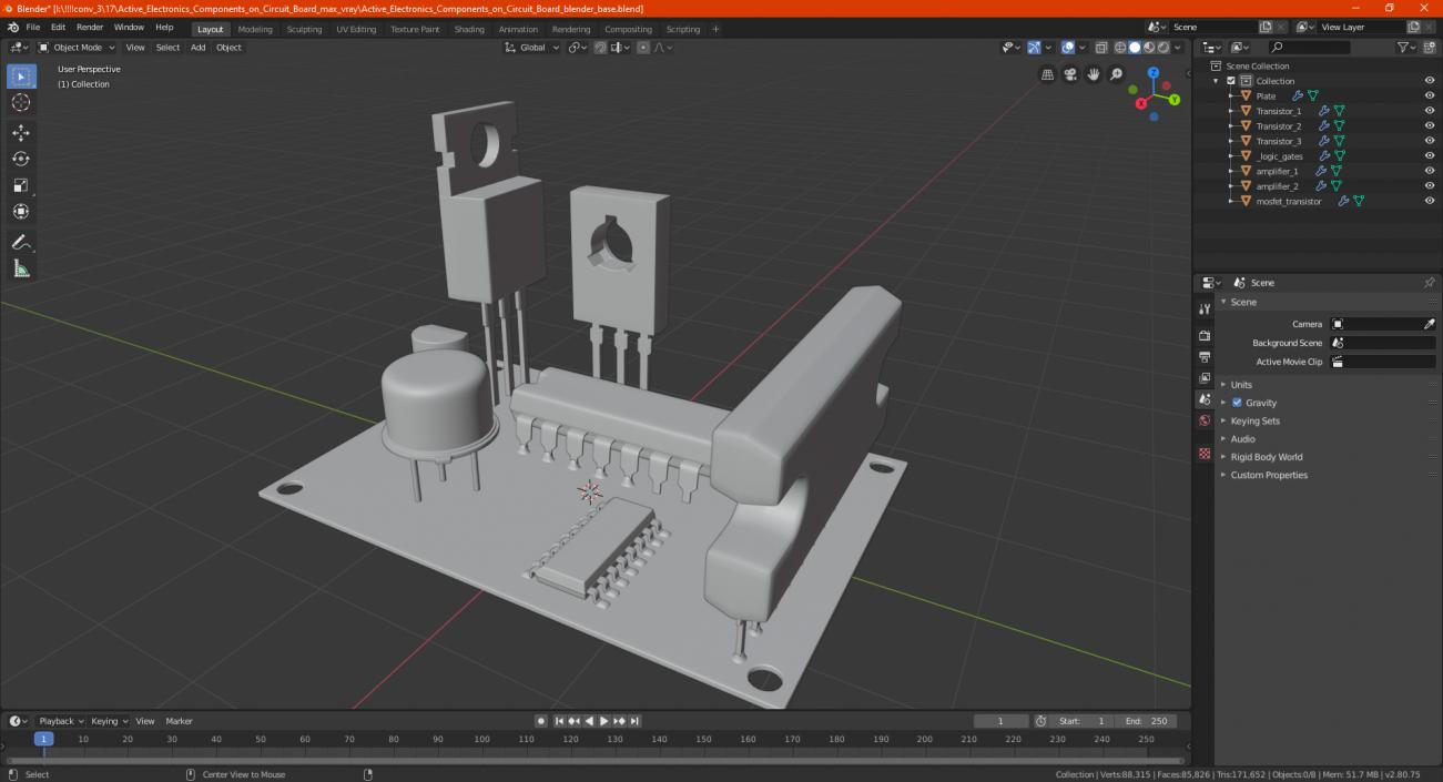 3D Active Electronics Components on Circuit Board