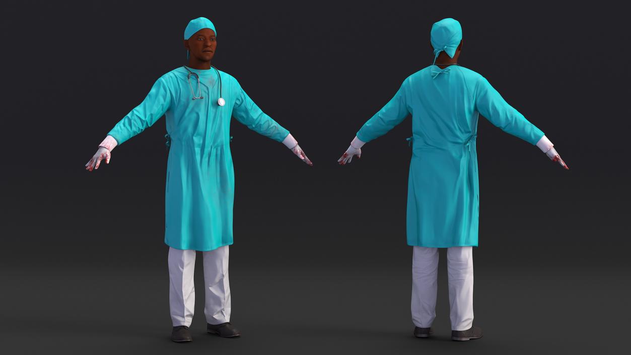 African Black Male Doctor Blood Stained 3D model