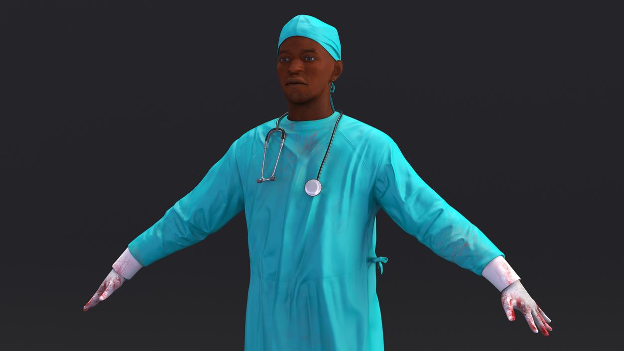 African Black Male Doctor Blood Stained 3D model