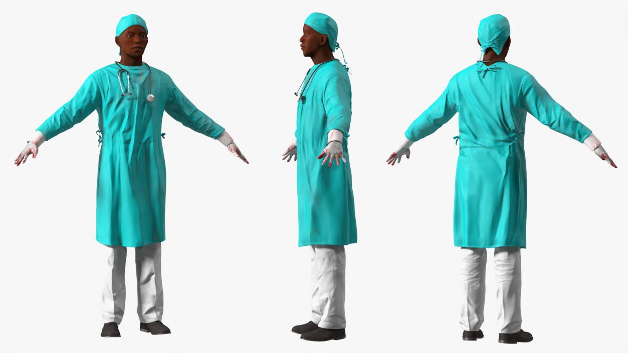 African Black Male Doctor Blood Stained 3D model