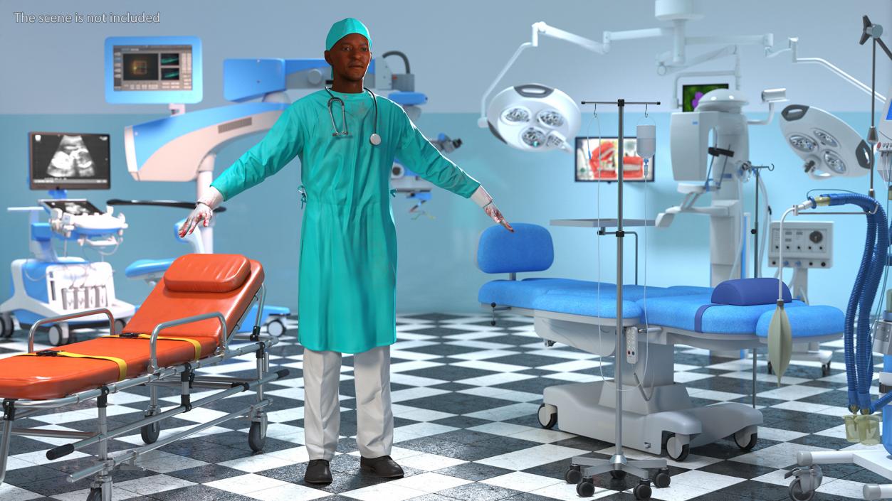 African Black Male Doctor Blood Stained 3D model