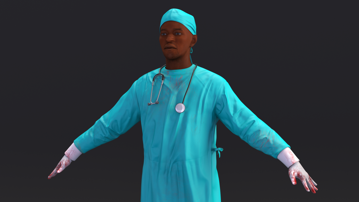 African Black Male Doctor Blood Stained 3D model