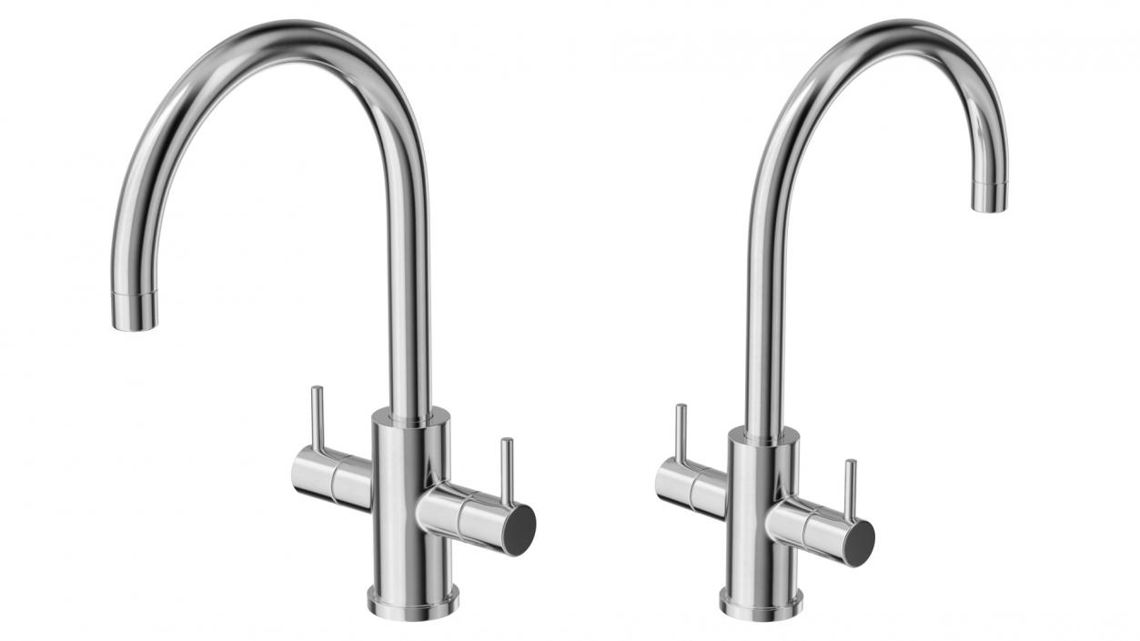 Monobloc Dual Lever Kitchen Mixer Tap Chrome 3D model