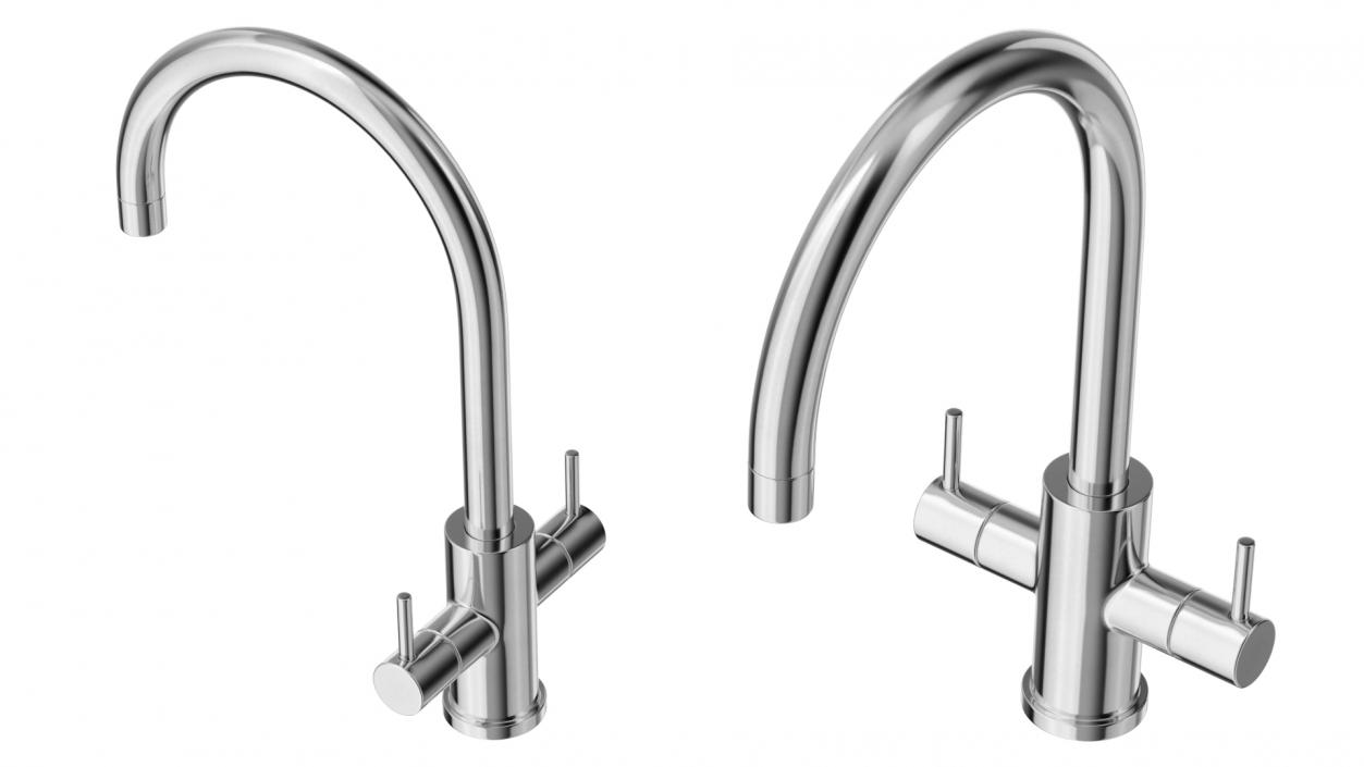 Monobloc Dual Lever Kitchen Mixer Tap Chrome 3D model