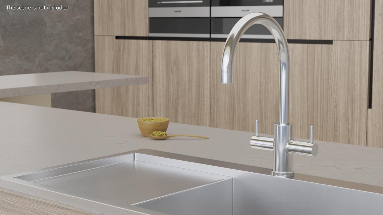 Monobloc Dual Lever Kitchen Mixer Tap Chrome 3D model