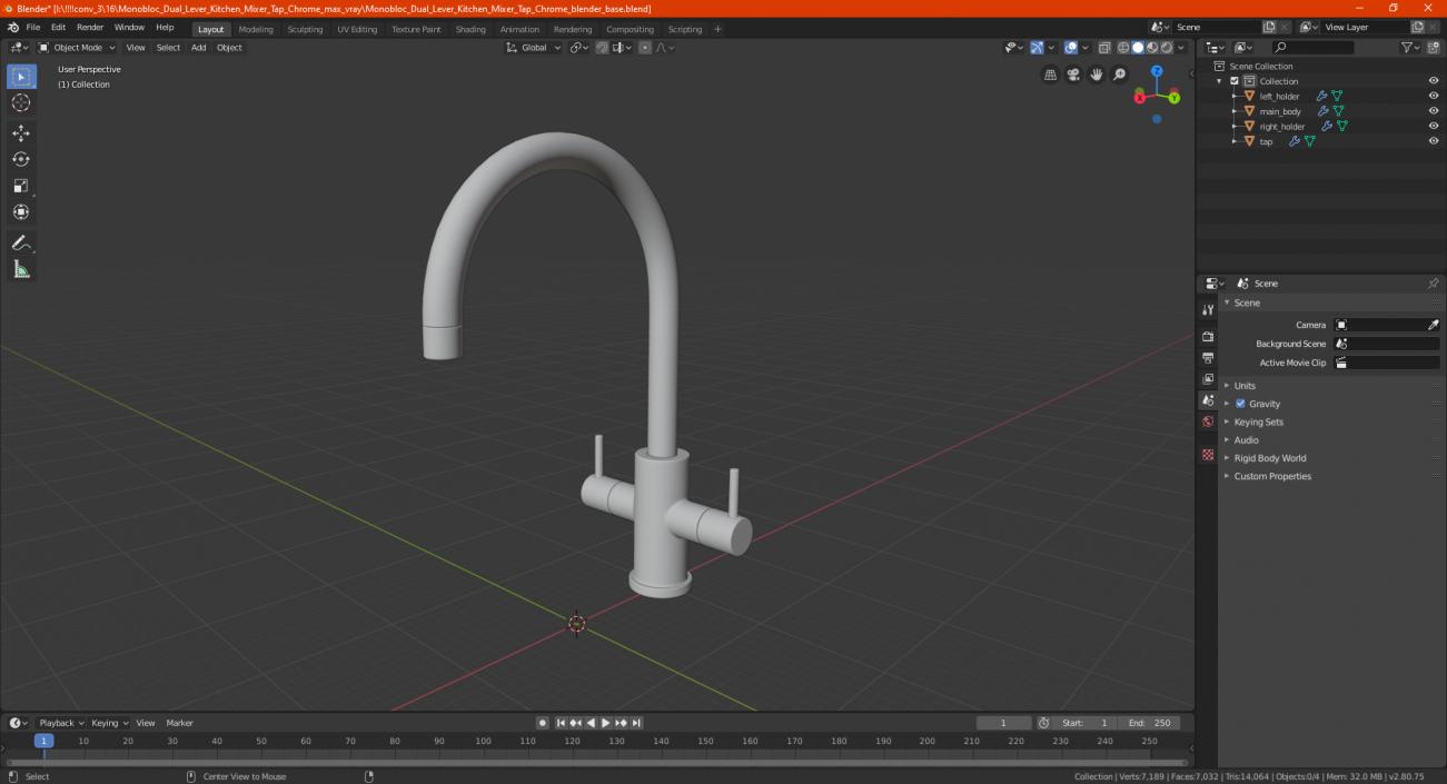 Monobloc Dual Lever Kitchen Mixer Tap Chrome 3D model