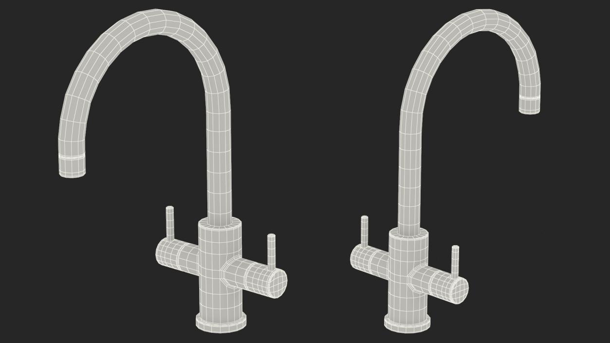 Monobloc Dual Lever Kitchen Mixer Tap Chrome 3D model