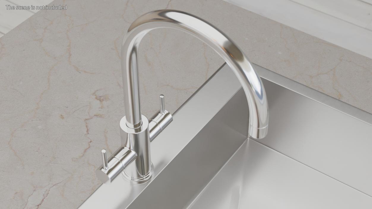 Monobloc Dual Lever Kitchen Mixer Tap Chrome 3D model