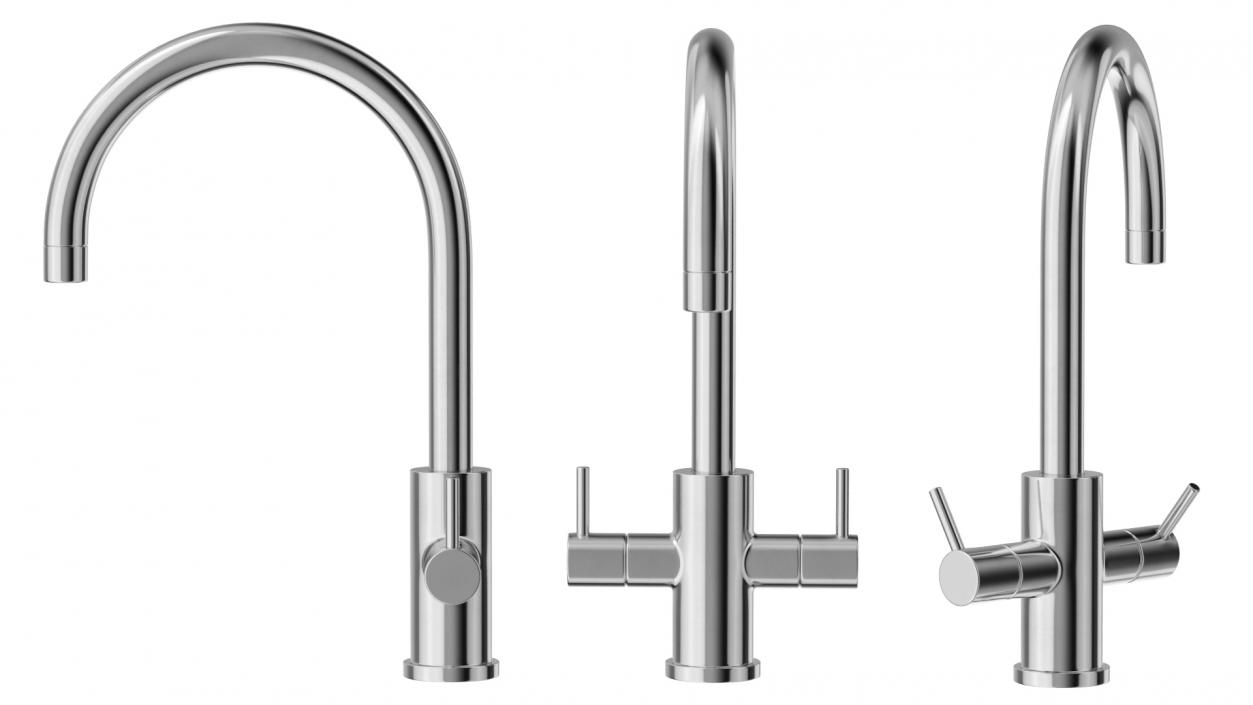 Monobloc Dual Lever Kitchen Mixer Tap Chrome 3D model