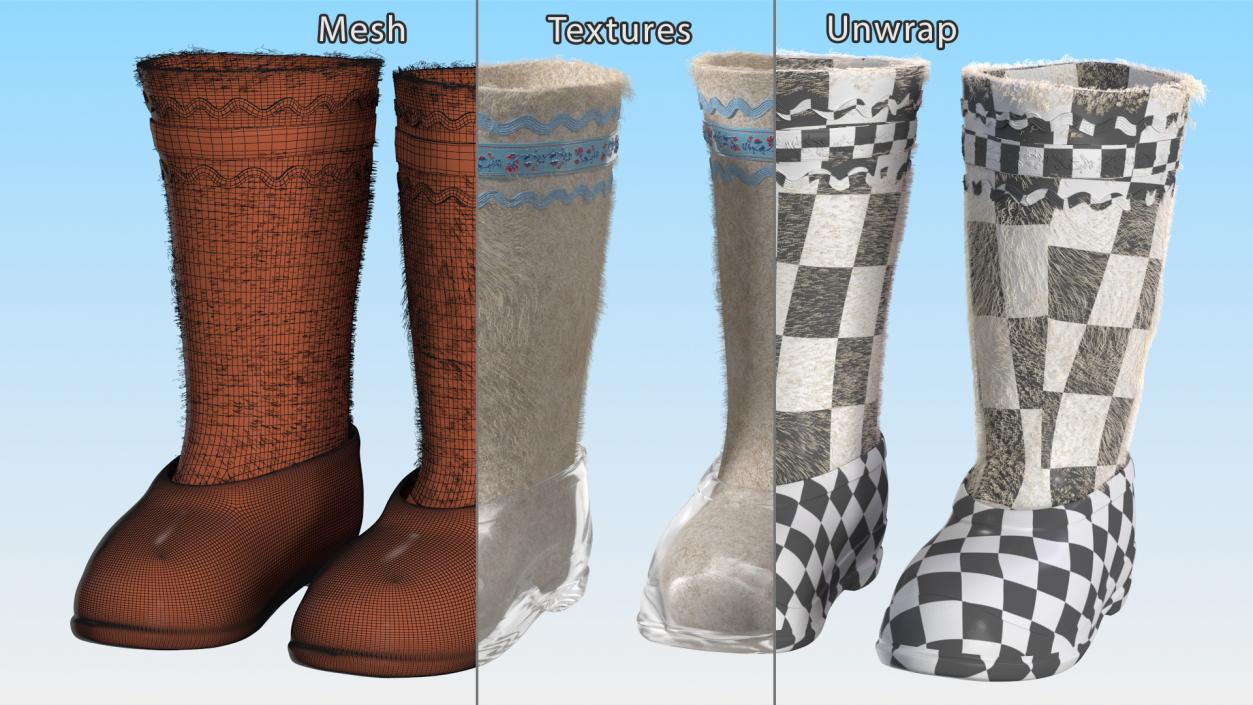 3D model Warm Felt Boots Fur Collection