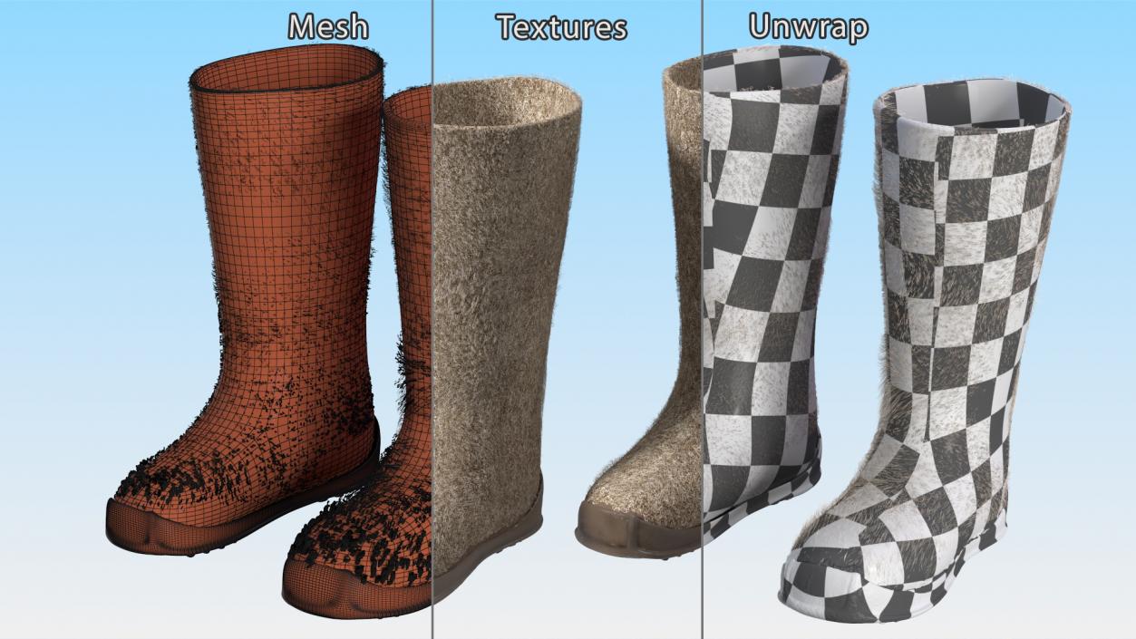 3D model Warm Felt Boots Fur Collection