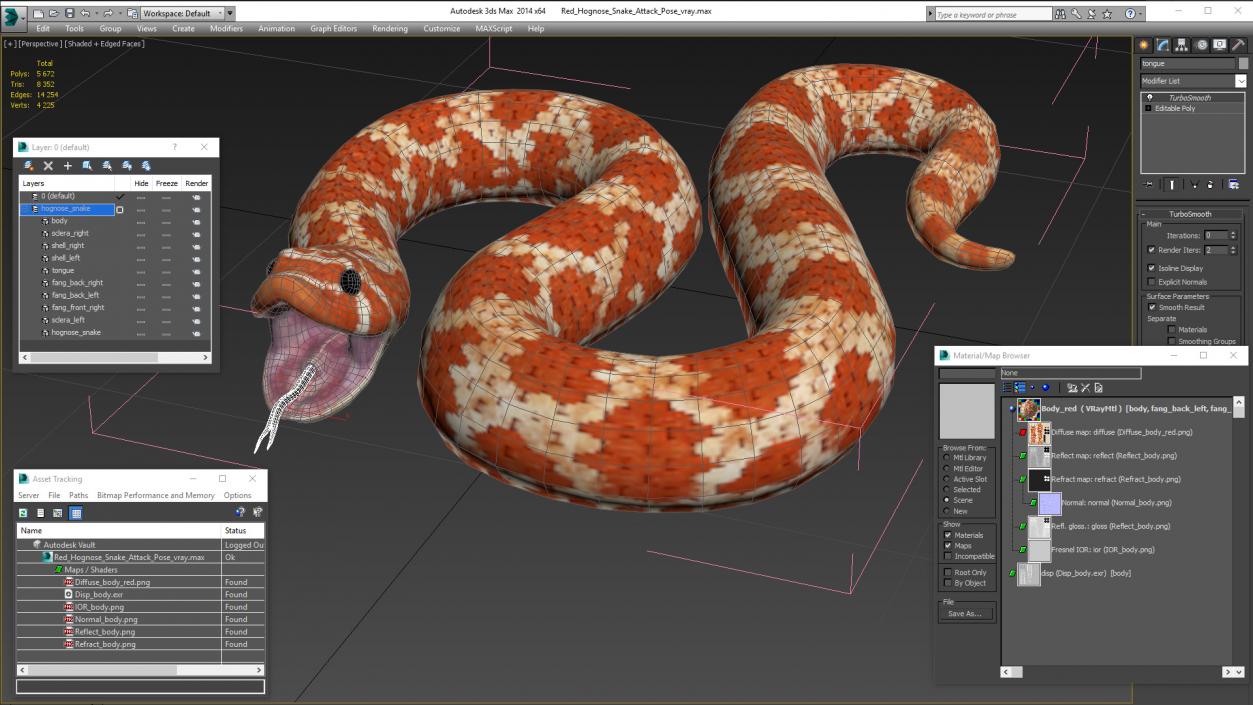 Red Hognose Snake Attack Pose 3D model