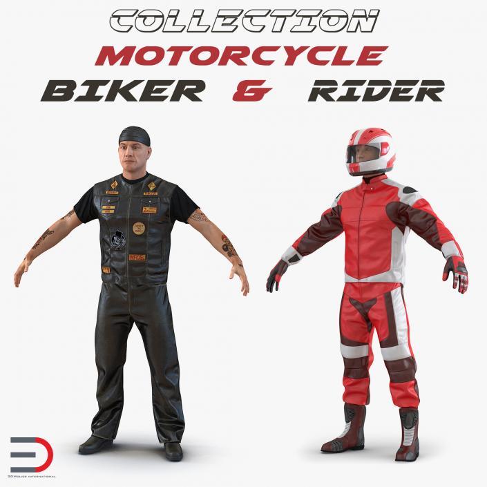 Biker and Motorcycle Rider Collection 3D