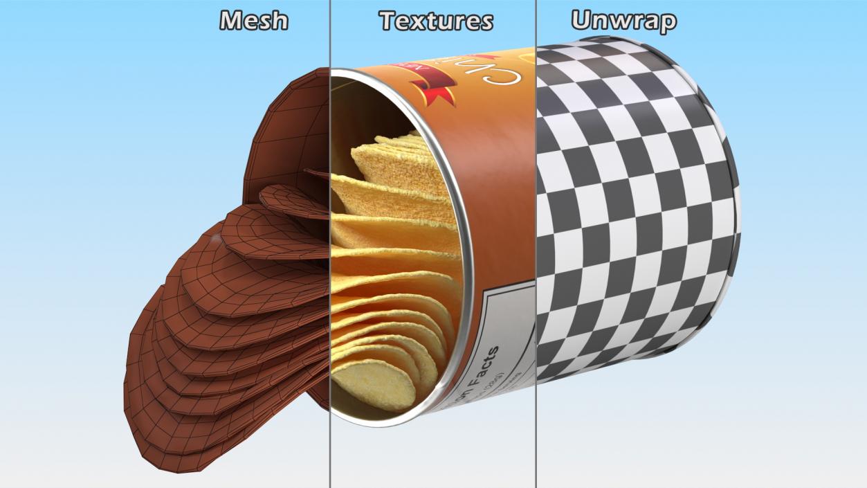 Opened Potato Chips Small Can 3D model