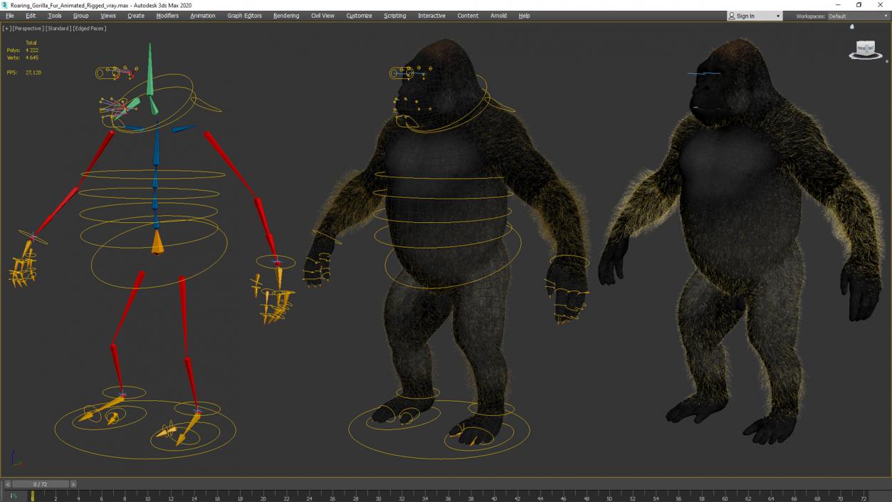 3D model Roaring Gorilla Fur Animated Rigged