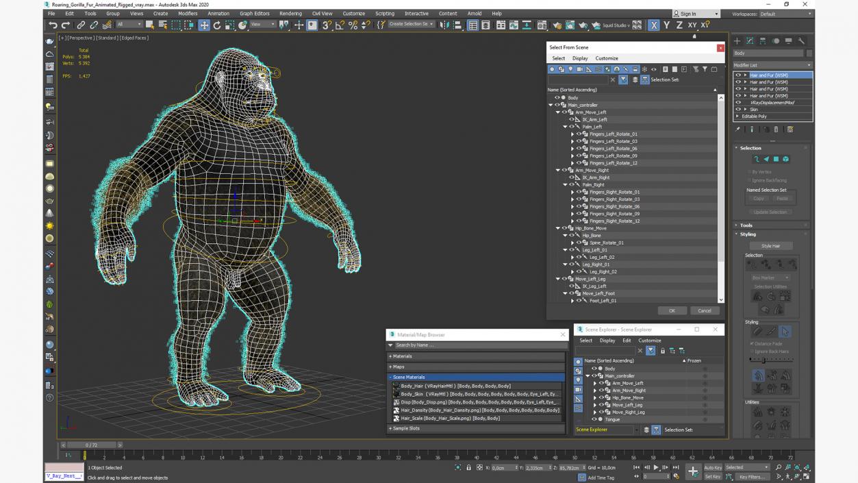 3D model Roaring Gorilla Fur Animated Rigged