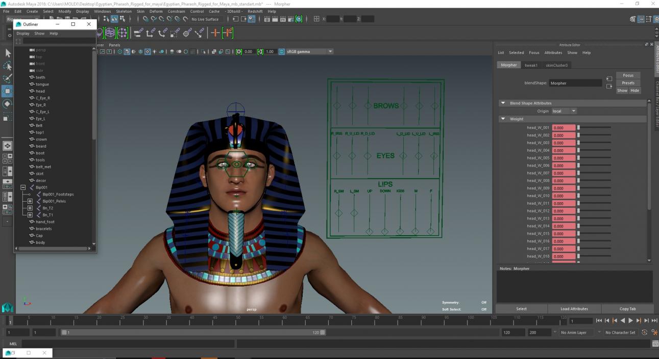 Egyptian Pharaoh Rigged for Maya 3D