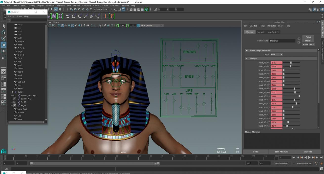 Egyptian Pharaoh Rigged for Maya 3D