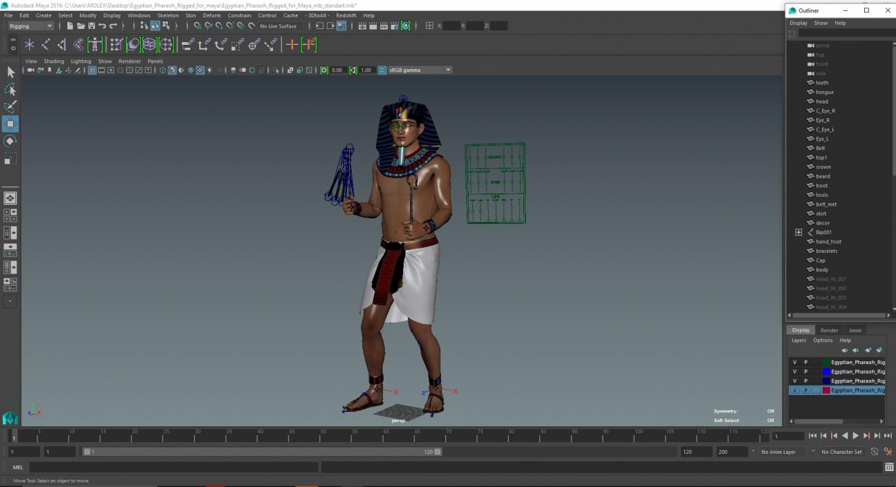 Egyptian Pharaoh Rigged for Maya 3D