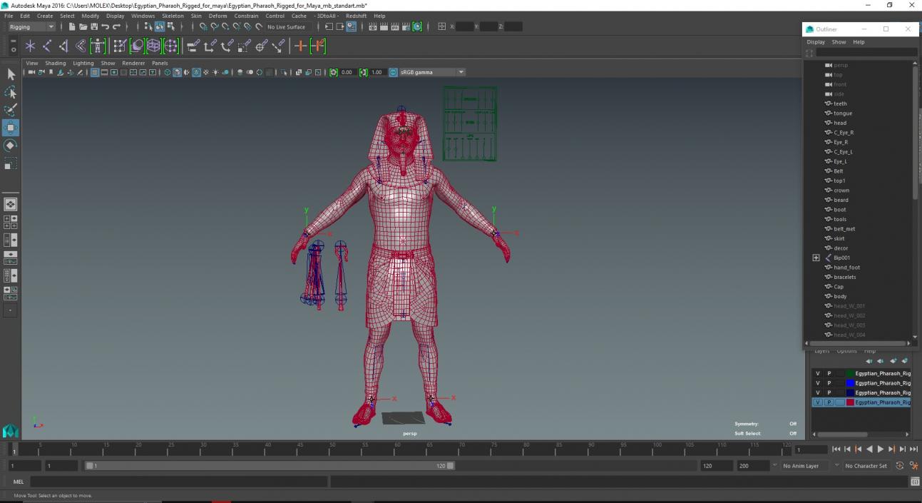 Egyptian Pharaoh Rigged for Maya 3D