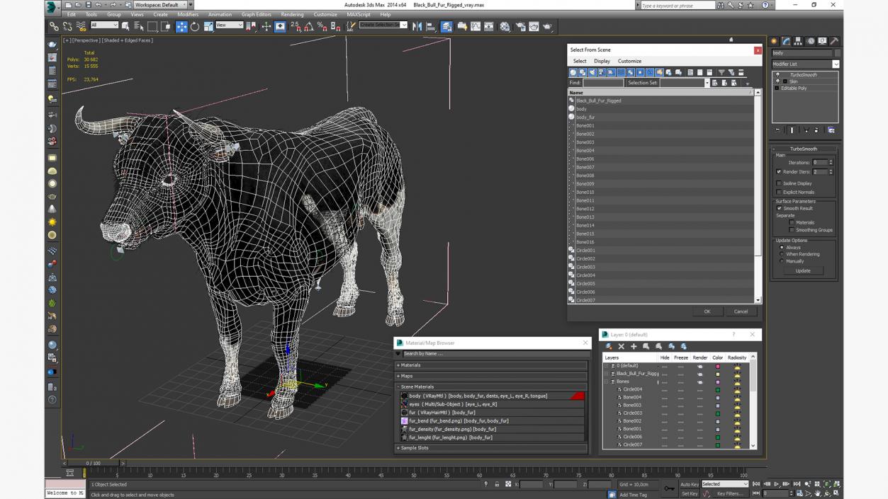 3D Black Bull Fur Rigged