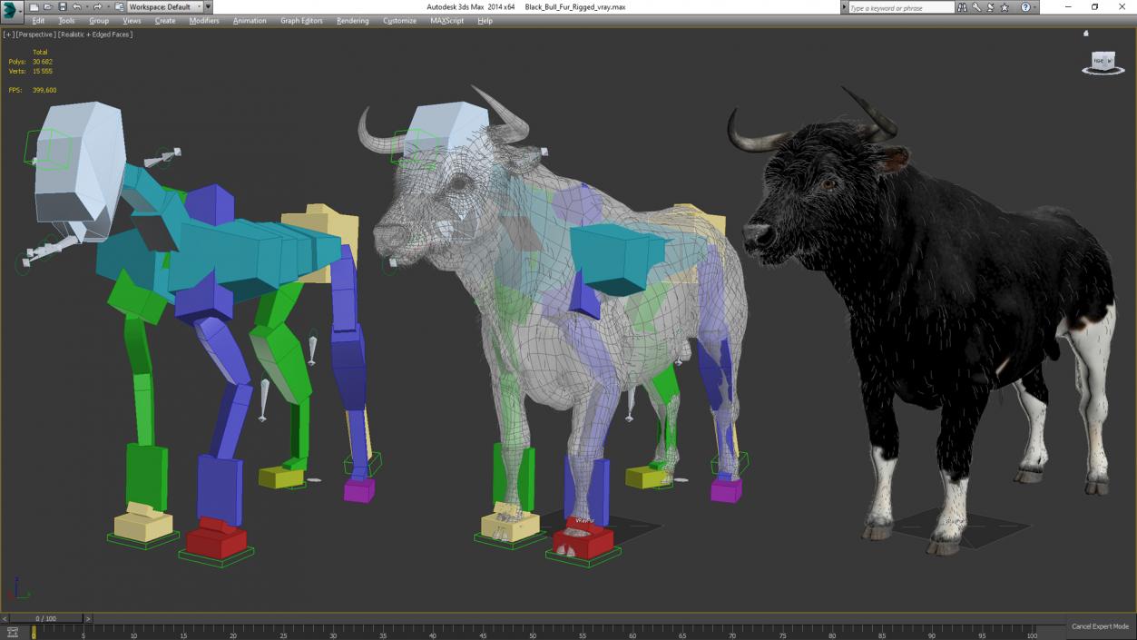 3D Black Bull Fur Rigged