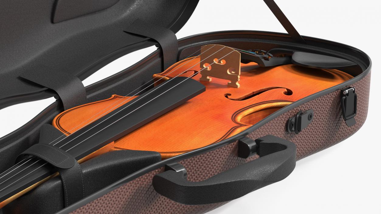 3D Violin Shaped Case Brown Open with Violin