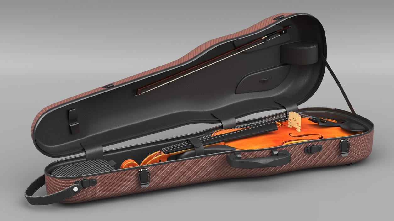 3D Violin Shaped Case Brown Open with Violin