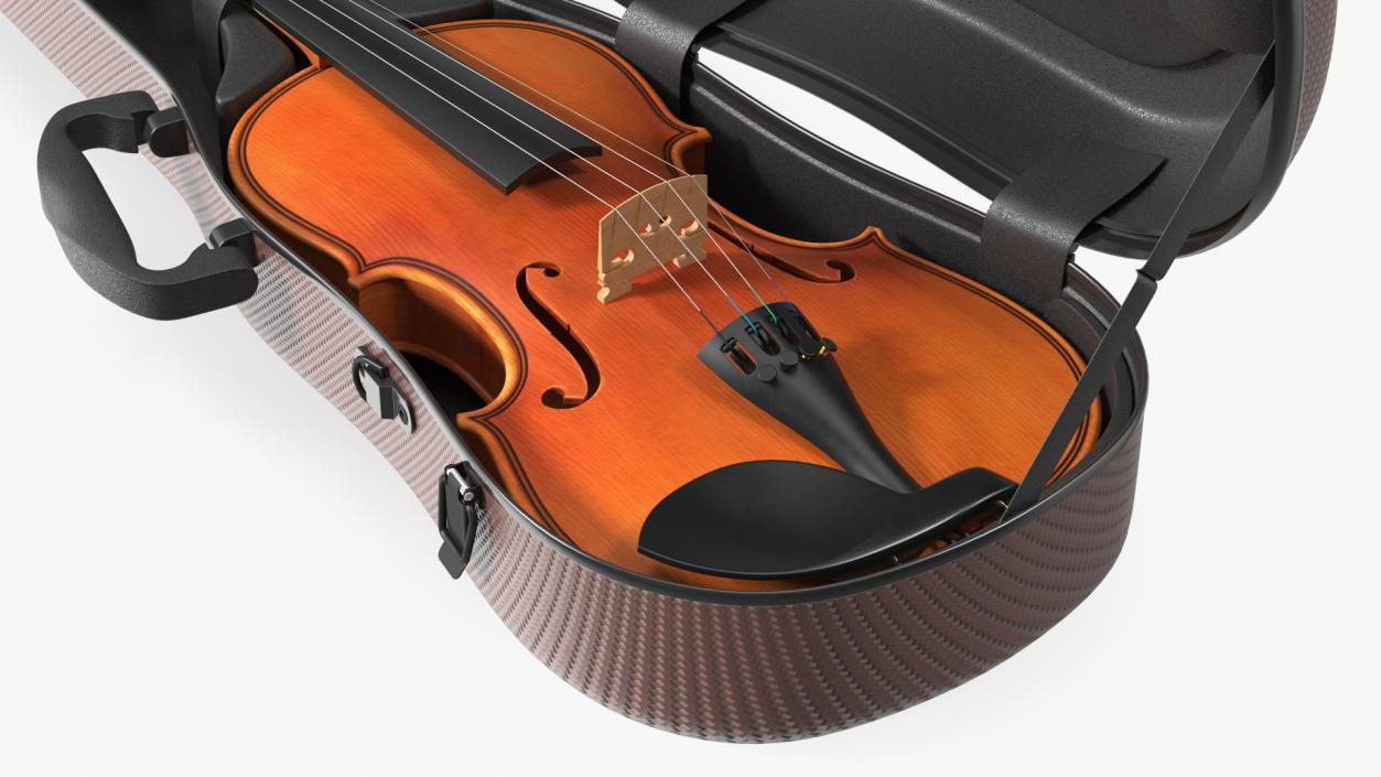 3D Violin Shaped Case Brown Open with Violin