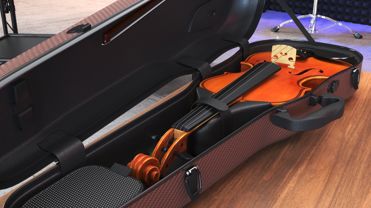 3D Violin Shaped Case Brown Open with Violin