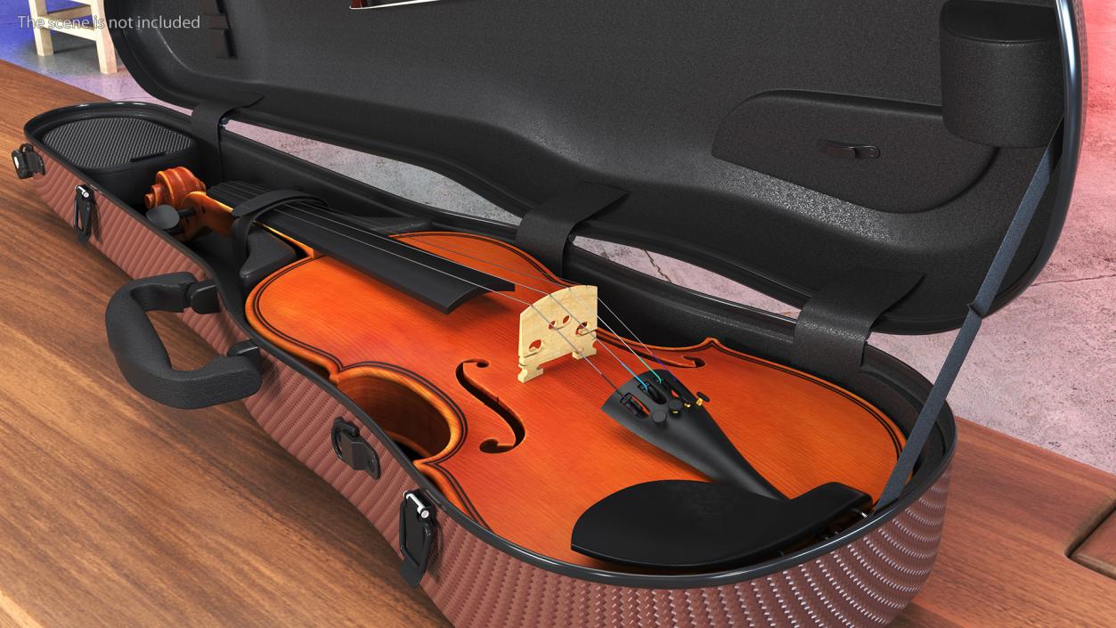 3D Violin Shaped Case Brown Open with Violin