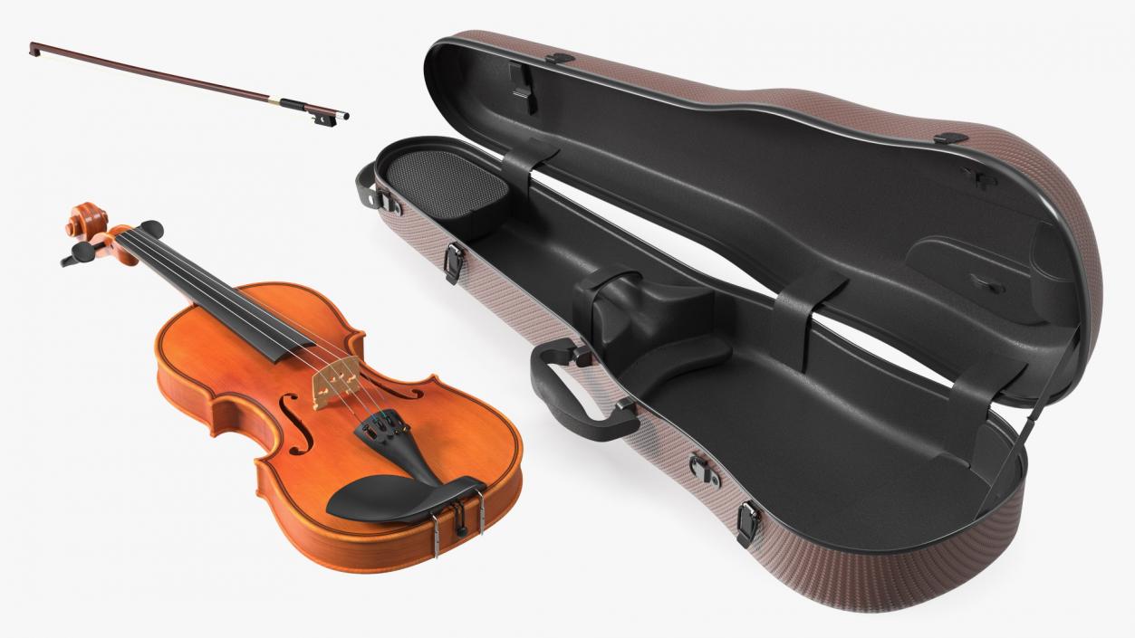 3D Violin Shaped Case Brown Open with Violin