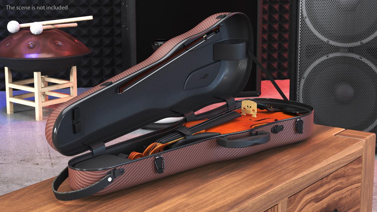 3D Violin Shaped Case Brown Open with Violin