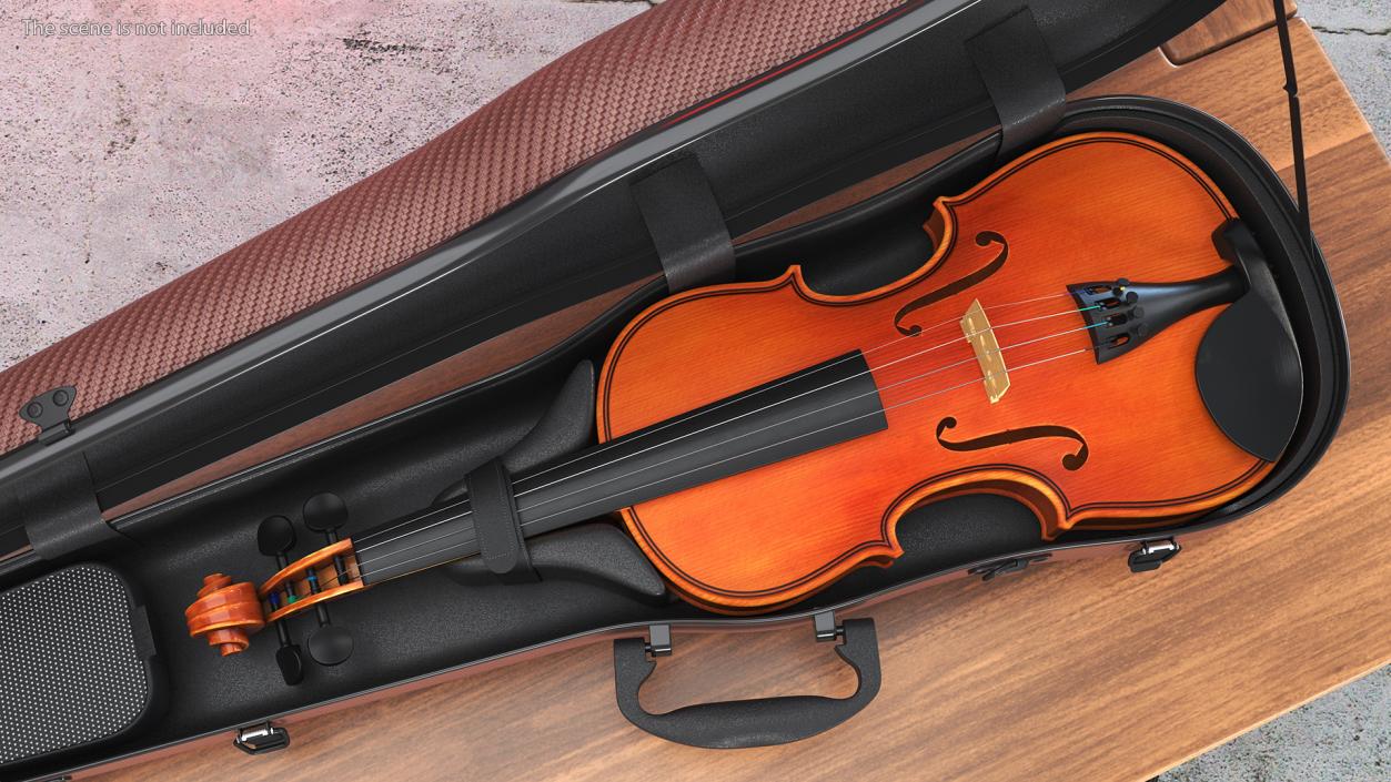 3D Violin Shaped Case Brown Open with Violin