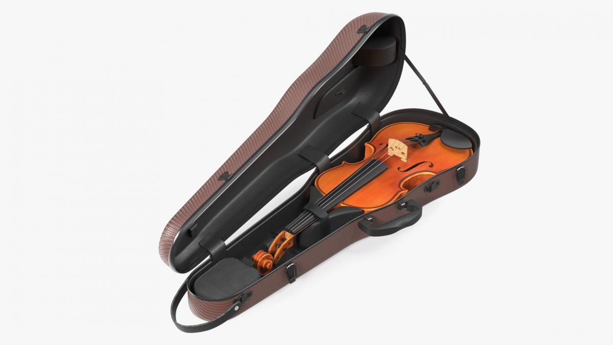 3D Violin Shaped Case Brown Open with Violin