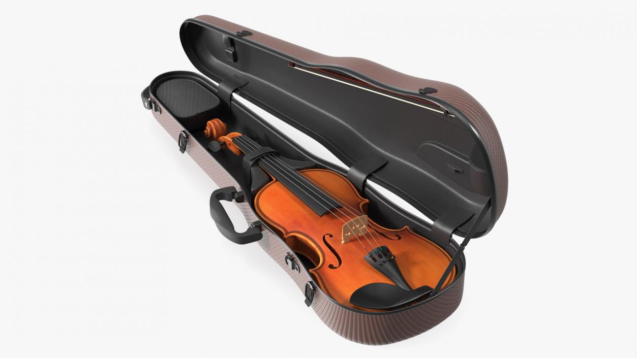 3D Violin Shaped Case Brown Open with Violin