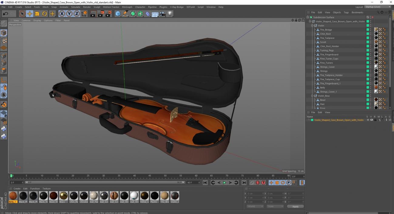 3D Violin Shaped Case Brown Open with Violin