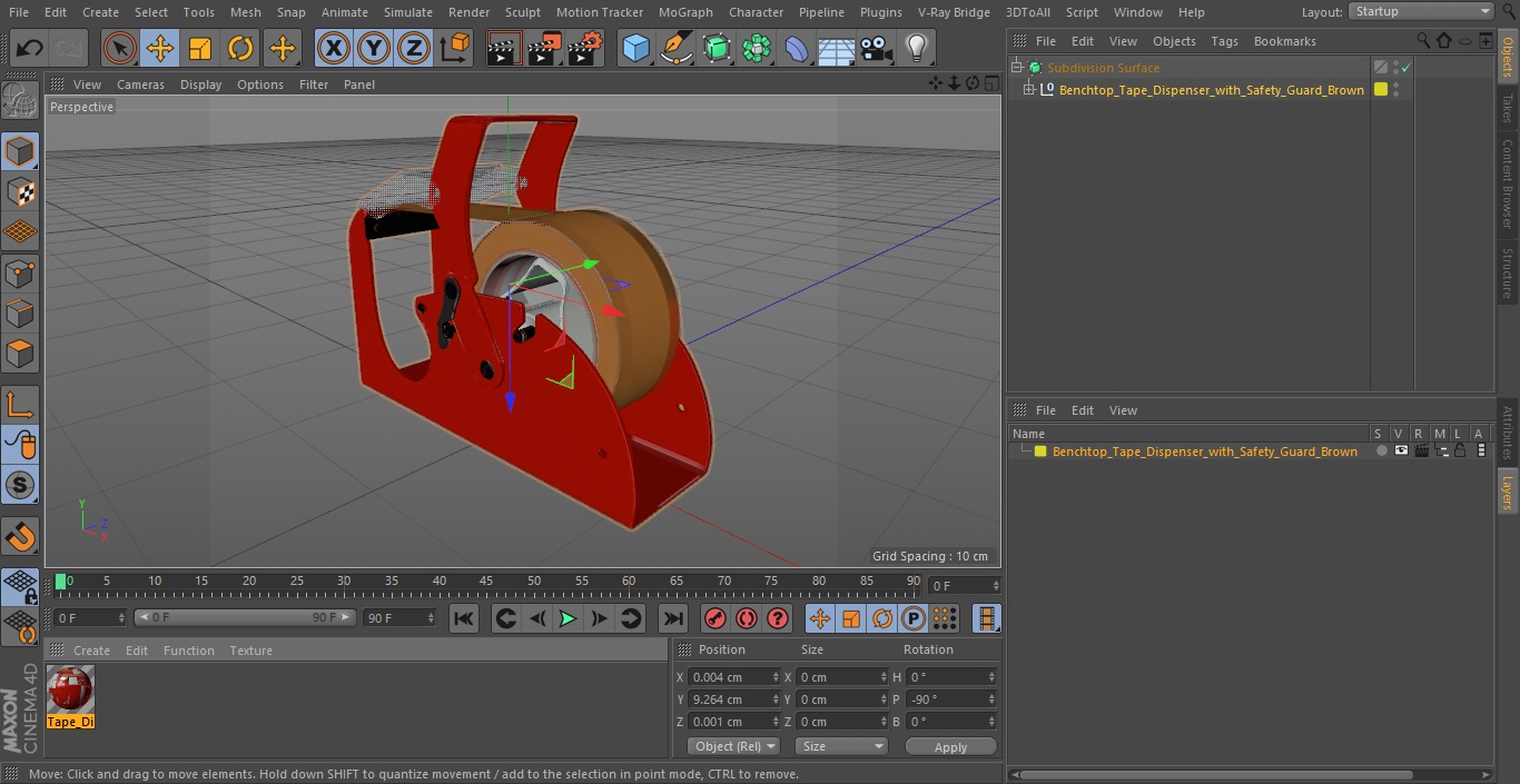 Benchtop Tape Dispenser with Safety Guard Brown 3D