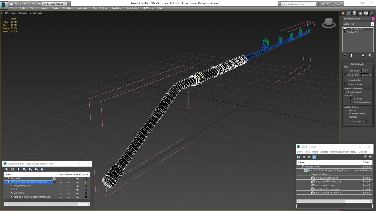 Bent Butt Short Dredge Fishing Rod 3D model