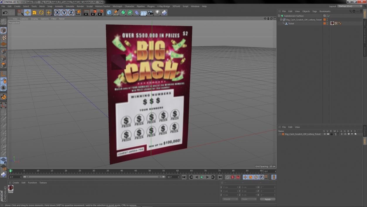 3D model Big Cash Scratch Off Lottery Ticket