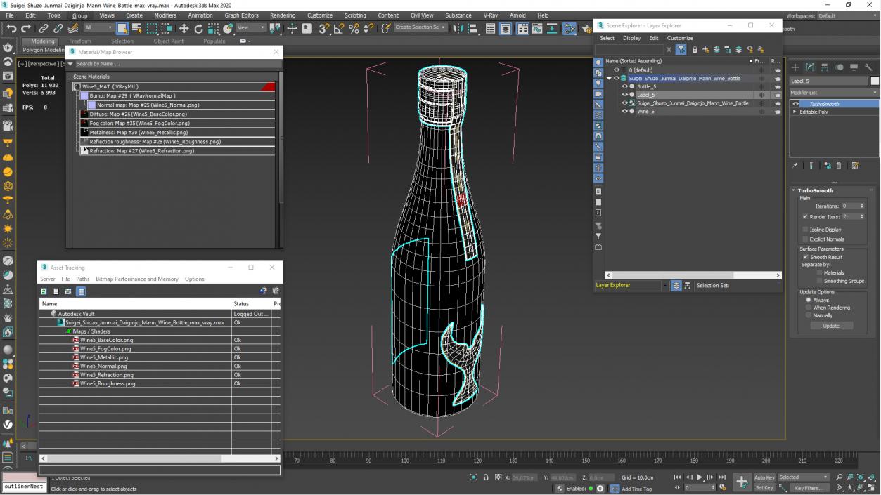 3D model Suigei Shuzo Junmai Daiginjo Mann Wine Bottle