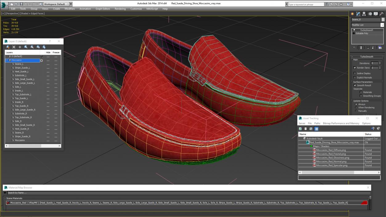 Red Suede Driving Shoe Moccasins 3D