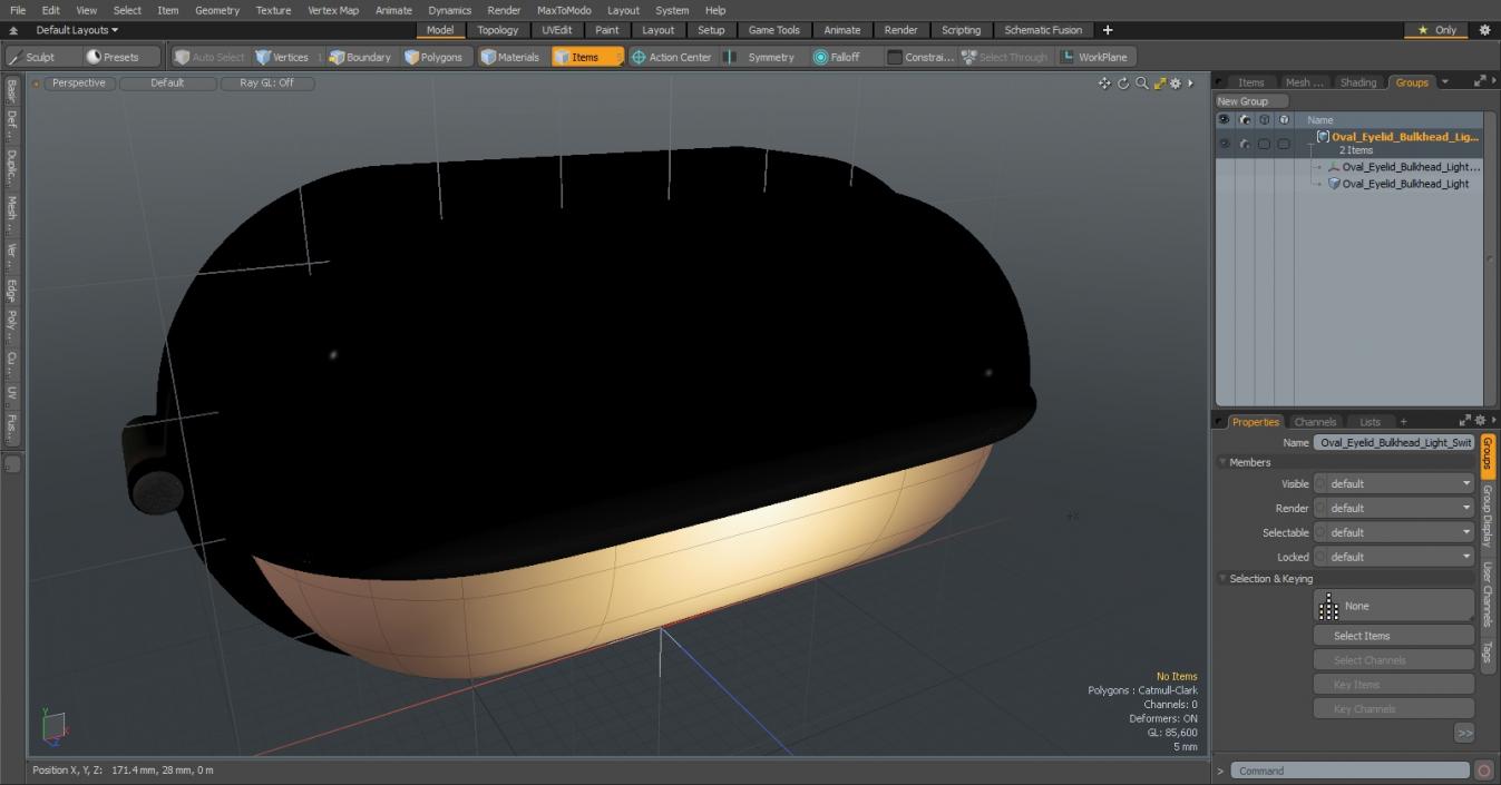 3D Oval Eyelid Bulkhead Light Switched on model