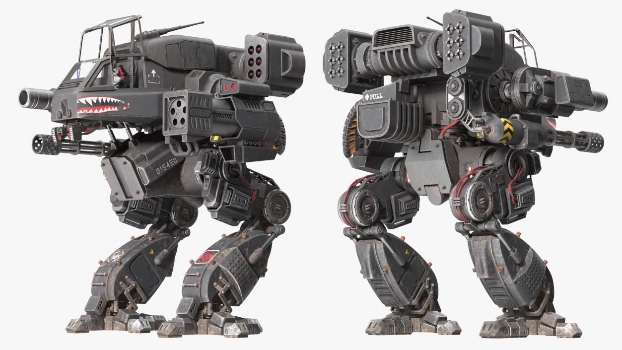 Old Military Fantastic Black Robot with Pilot Rigged 3D