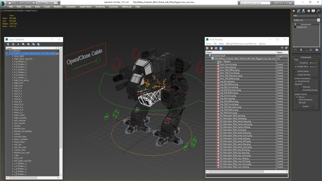 Old Military Fantastic Black Robot with Pilot Rigged 3D