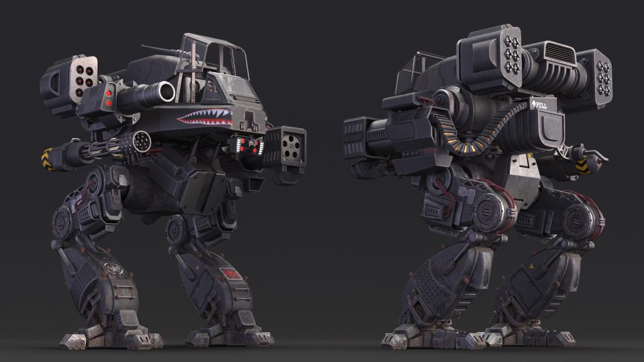 Old Military Fantastic Black Robot with Pilot Rigged 3D